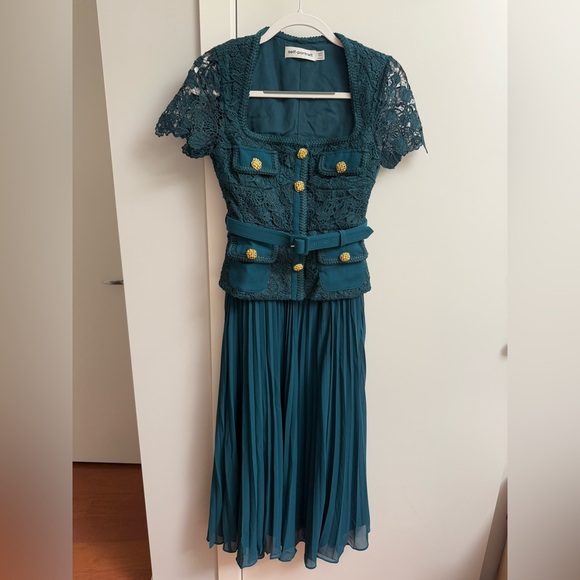 self portrait TEAL LACE BODICE MIDI DRESS - Picture 5 of 16